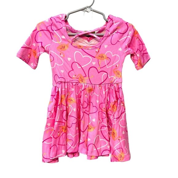 Dot Dot Smile Pink Flamingo Heart Girls Ballet 3/4 Sleeve Dress Rare LLR 12/24M - Picture 5 of 6